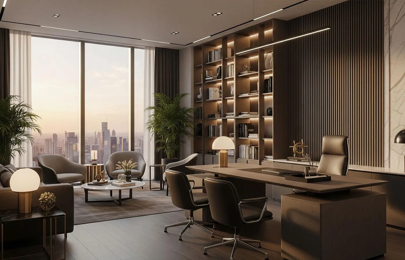 Home study with built-in shelving
