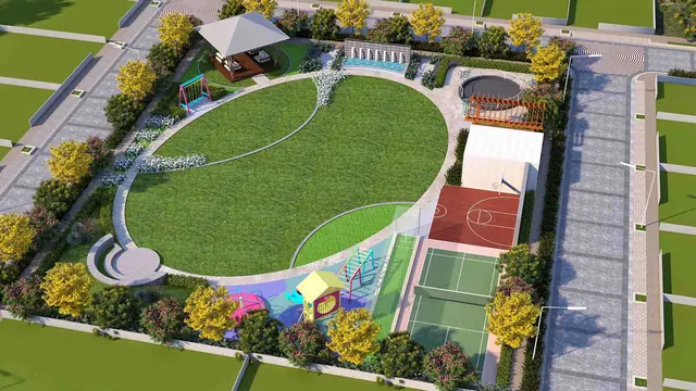 Adani Tatva Estates - central park and sports courts render thumbnail