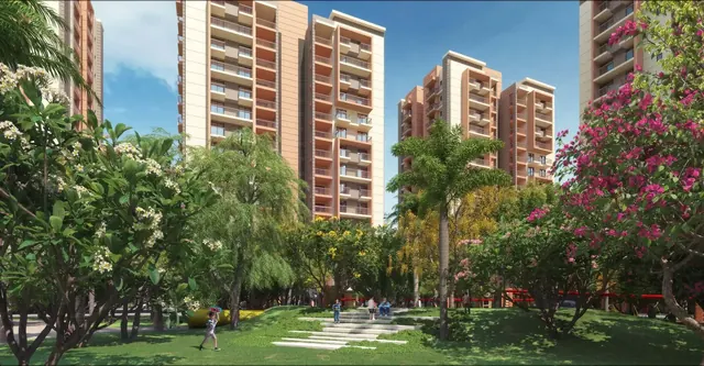 Ashiana Amarah - landscaped garden with towers render thumbnail