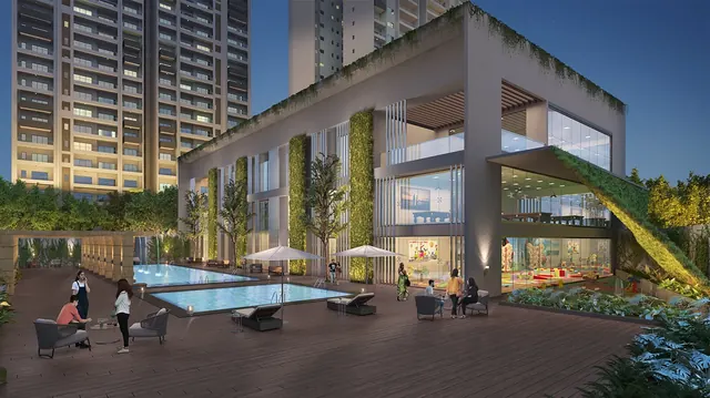 Godrej Air - clubhouse and pool at dusk thumbnail