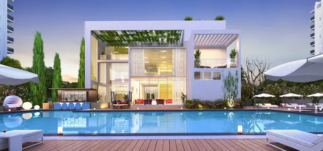 Godrej Aria - clubhouse pool deck at dusk thumbnail