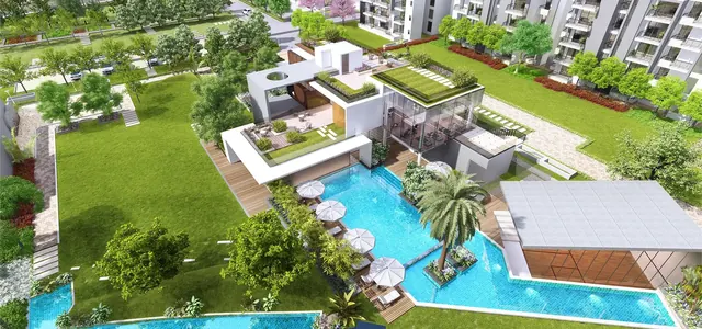 Godrej Icon - aerial view of clubhouse and pool landscape thumbnail