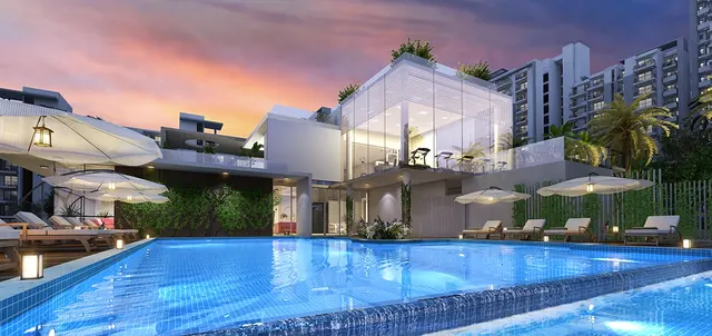 Godrej Icon - clubhouse and pool at dusk thumbnail