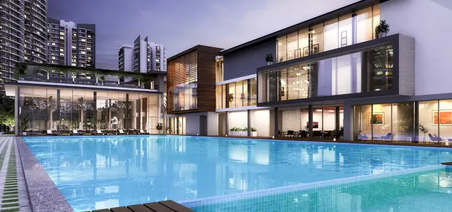 Godrej Meridien - clubhouse and pool at dusk thumbnail