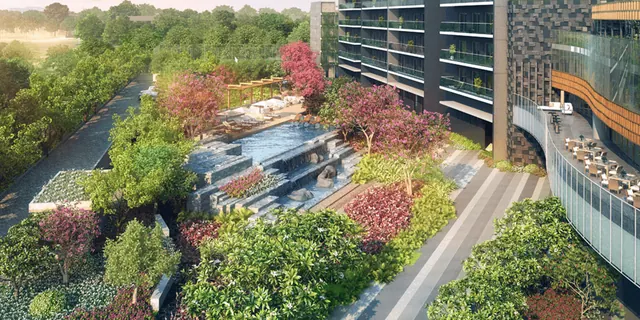 Krisumi Waterfall Residences - alfresco dining by pool with towers thumbnail