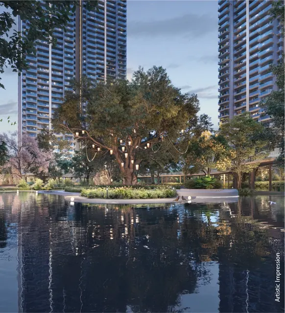 M3M Forestia West - towers across lake (portrait) thumbnail