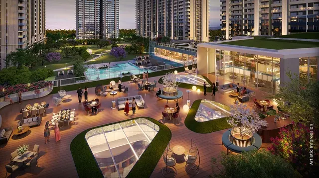 M3M Golf Hills - clubhouse deck and pool aerial thumbnail