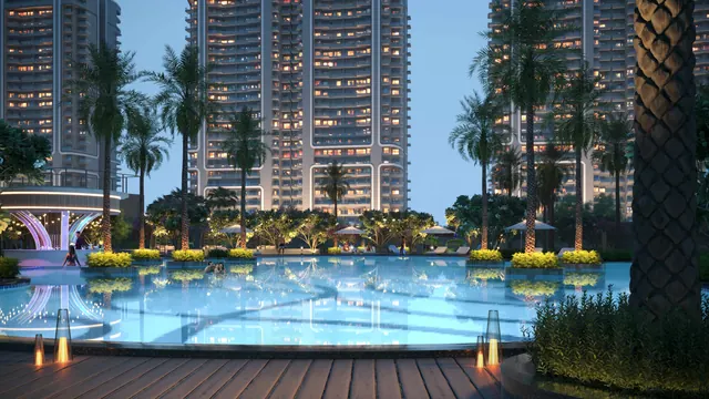 Smartworld One DXP - towers and pool at dusk thumbnail