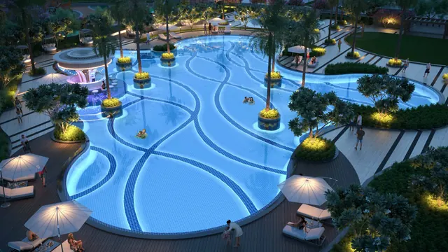 Smartworld One DXP - lagoon pool at night thumbnail