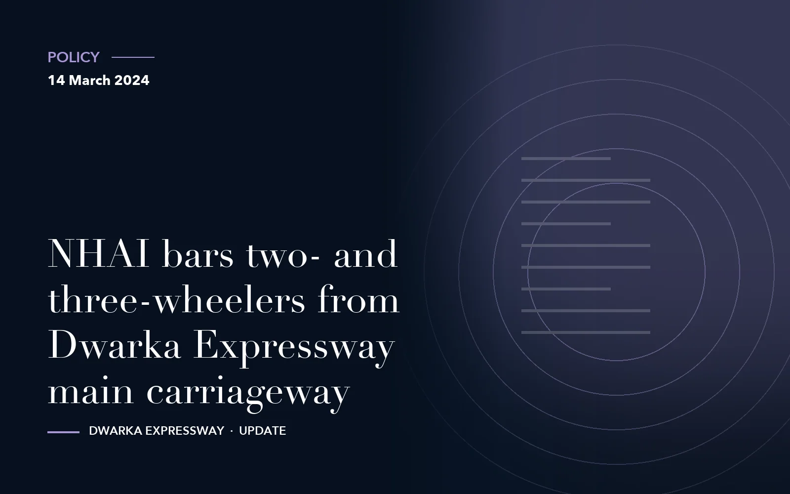 NHAI bars two- and three-wheelers from Dwarka Expressway main carriageway